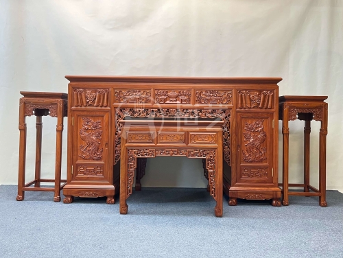 厅几配四方桌配花架  赞比亚花梨