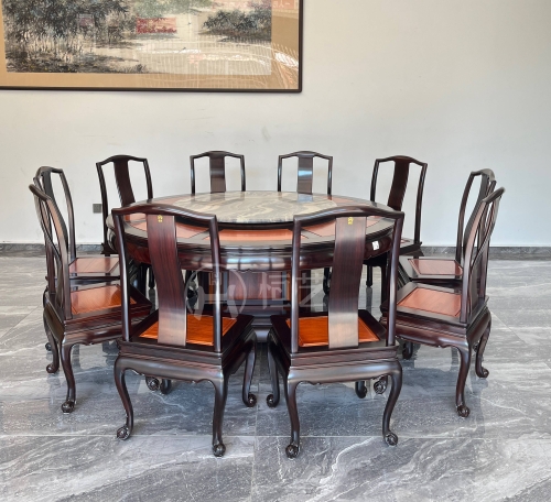 肆号洋花圆台配椅11件套  阔叶黄檀+奥氏黄檀