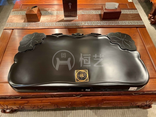 茶盘-荷鱼  黑檀木