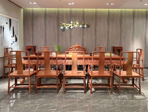 荷花案台配扇形南官帽椅  大果紫檀