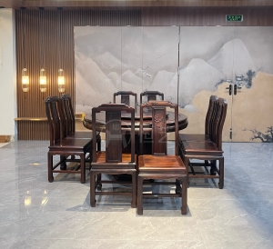 素面圆台配大富贵餐椅  阔叶黄檀