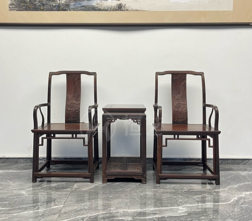 南官帽椅配福庆有余茶几  交趾黄檀