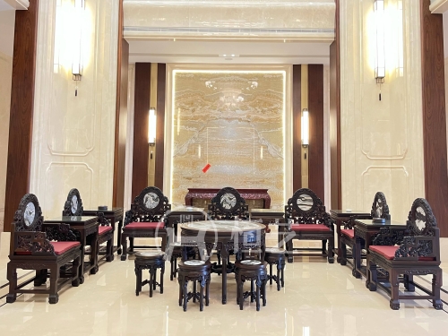 灵芝五子登科配凳(恒艺)  交趾黄檀