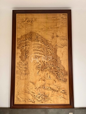 松鹤图壁画  柚木王+加拿大桧木