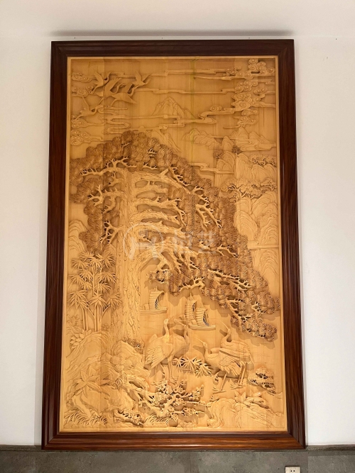 松鹤图壁画  柚木王+加拿大桧木