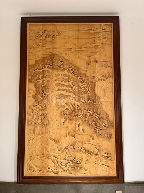 松鹤图壁画 柚木王+加拿大桧木